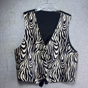 VTG Suit Vest Zebra Black White Faux Fur Tuxedo Unisex Men Women Plus Size XL 1X